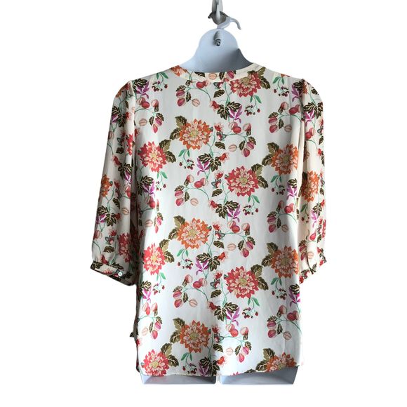 Rose + Olive Women's Peasant Blouse Plus 1X Floral Boho Pleated Chiffon 3/4 Slv - Picture 2 of 9